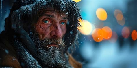 Premium Photo Old Homeless Man Sitting On The Street In Winter