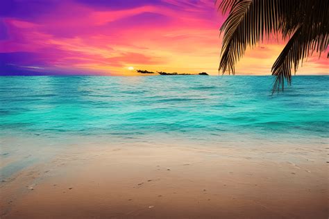 Beautiful Sunset At The Beach In Front Of A Tropical · Creative Fabrica