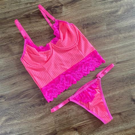 Conjunto Lingerie Cropped Sexy Canelado Renda Croped Alça