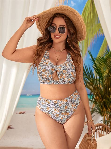 Plus Ditsy Floral Print Bikini Swimsuit SHEIN USA