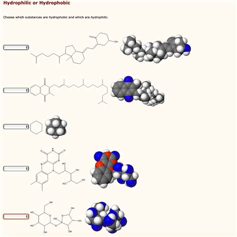 hydrophilic or hydrophobic choose which substances are hydrophobic and ...