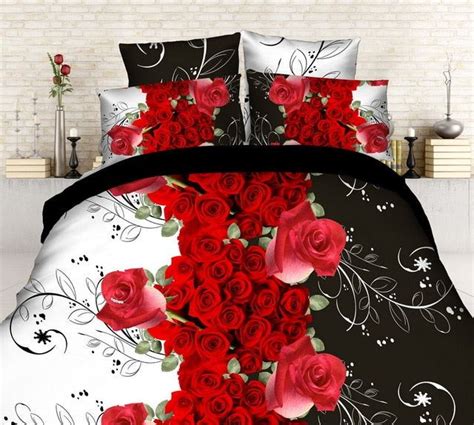 Two Red Roses Print 4 Piece 3d Duvet Cover Sets Artofit