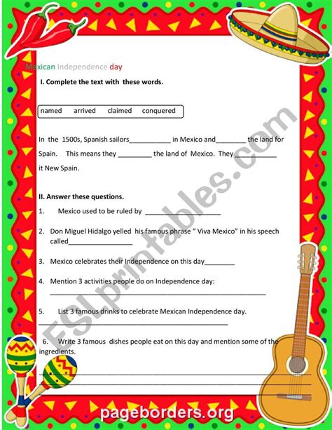 Printable Mexican Independence Day Worksheets