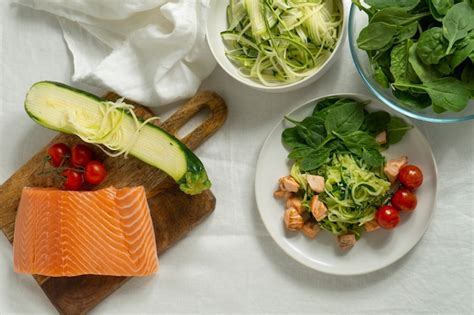 Free Photo | Flat lay salmon and vegetables arrangement