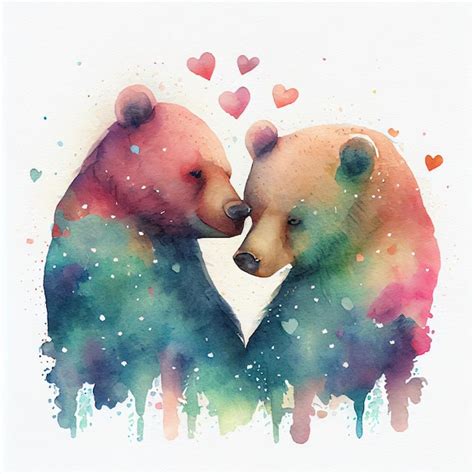 Casal de urso aquarela apaixonado por ilustração de cartão de dia dos