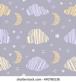 Seamless Night Sky Clouds Moonstar Pattern Stock Vector Royalty Free