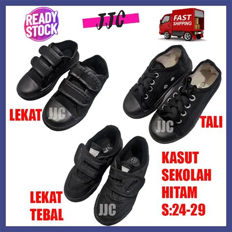 Kasut Budak Sekolah Kain Lembut Hitam School Shoes Black S24 29