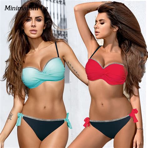 Minimalism Le Sexy New Bikini Set Solid Bikinis Push Up Swimsuit Hot