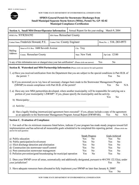 Fillable Online SPDES General Permit For Stormwater Discharges MCC Form