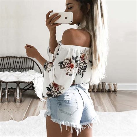 Off Shoulder Flower Print Blouse