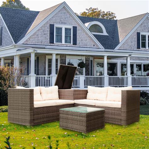 Cesicia High Quality 4 Piece Wicker Patio Sectional Set With Beige