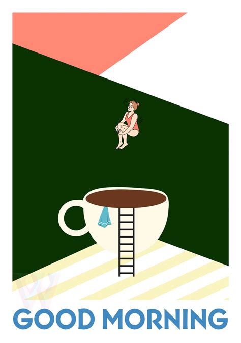 Good Morning Coffee Art Print A4 Digital Retro Diver Poster Whimsical