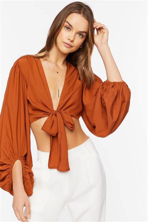 Plunging Tie Front Crop Top