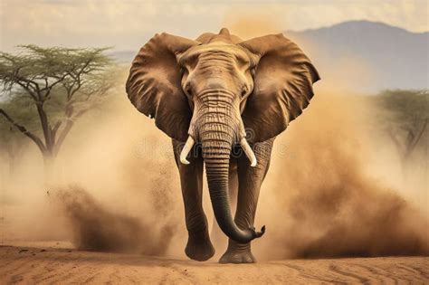 African Elephant In A Desert Sandstorm AI Generated Stock Illustration