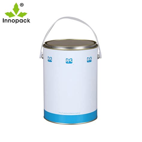 5 Liter Cylindrical Tin Paint Cans With Lever Lid Custom White Metal