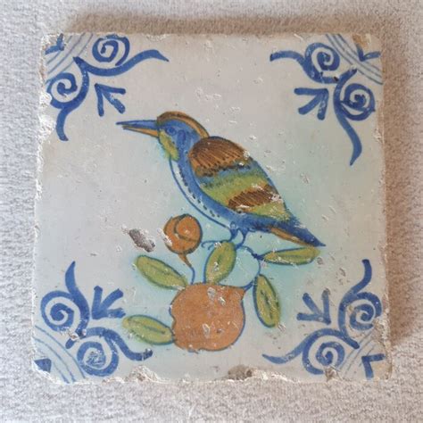 Antique Polychrome Tile With Kingfisher Earthenware Catawiki