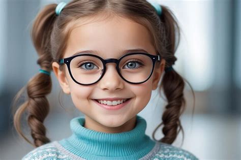 Premium Photo Cute Caucasian Girl With Eyeglasses Smiling At Camera