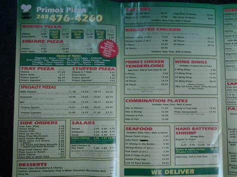 Menu At Primo S Pizzeria Livonia W Seven Mile Rd