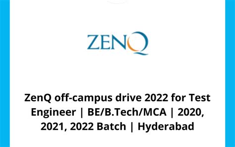 ZenQ Off Campus Drive 2022 For Test Engineer BE B Tech MCA 2020