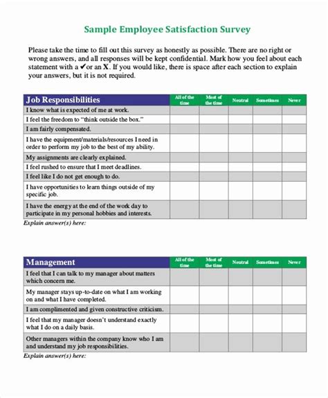 Employee Satisfaction Questionnaire Template