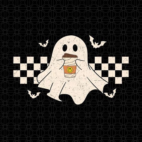 Cute Ghost Drinking Coffee Png Coffee Lover Png Halloween Etsy Canada