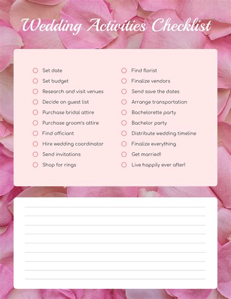 Peach Floral Wedding Checklist Template