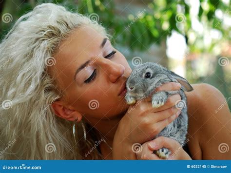 Girl Kiss Rabbit Stock Image Image Of Farm Girl Rabbit 6022145