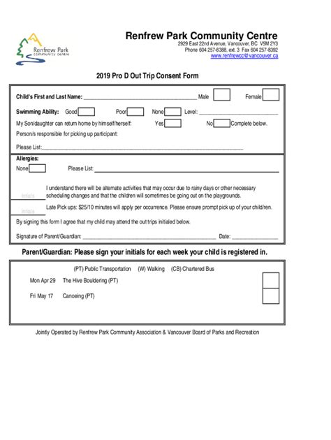 Fillable Online Activity Consent Form Spr 2019 Xlsx Fax Email Print