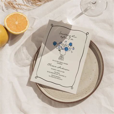 Hand Drawn Floral Urn Something Blue Bridal Shower Invitation Zazzle