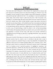 Organizational Power Control On Self Docx Mgmt Reflective Essay