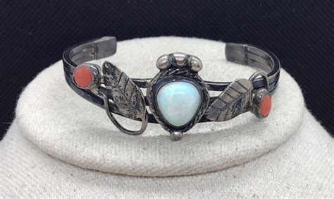 Vintage Sterling Southwestern Opal Coral Stone Gem