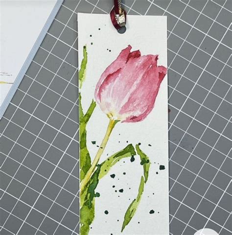 Tulip Bookmark In Watercolor Tulips Watercolor Flower Art