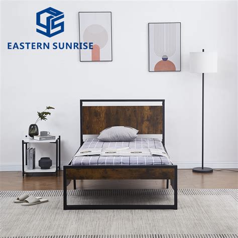 Heavy Duty Metal Bed Frames with Wood Headboard, Single/Double Size ...