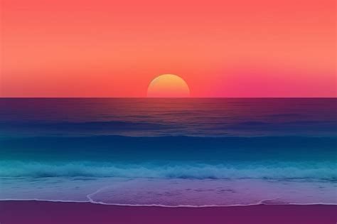 Premium AI Image | Sunset on the beach with a pink sky and a blue sky.