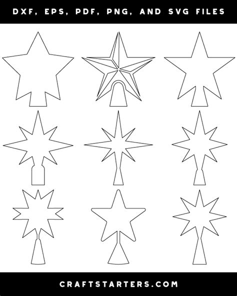 Christmas Tree Star Outline Patterns: DFX, EPS, PDF, PNG, and SVG Cut Files