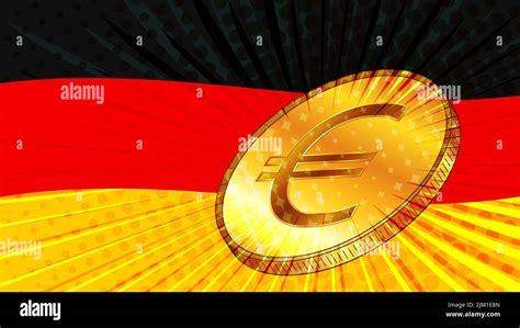 Germany Flag And Golden Coin With Sign Currency Euro EUR CBDC Concept