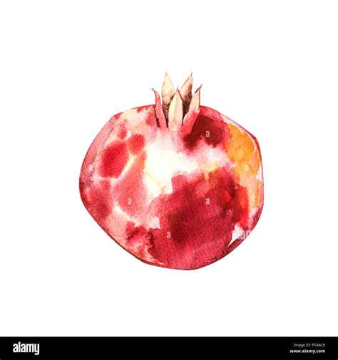 Ripe Pomegranate Piece Isolated On White Background Watercolour