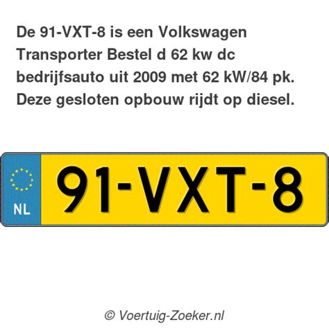 Kenteken 91 VXT 8 Volkswagen Transporter Bestel D 62 Kw Dc