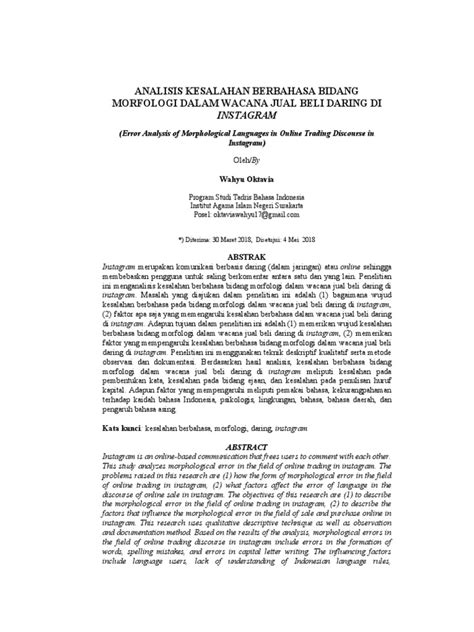 Analisis Kesalahan Berbahasa Pada Bidang Morfologi Pdf