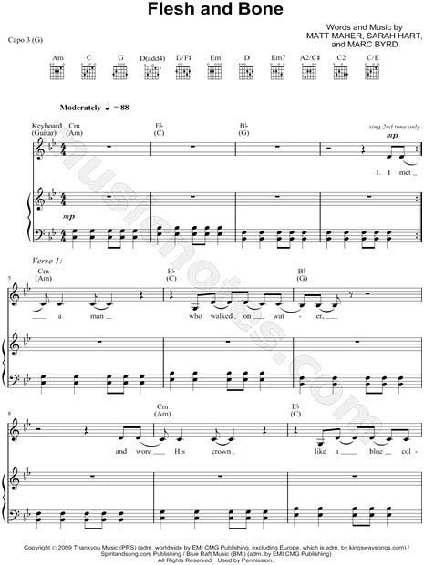 Matt Maher Flesh And Bone Sheet Music In Bb Major Transposable