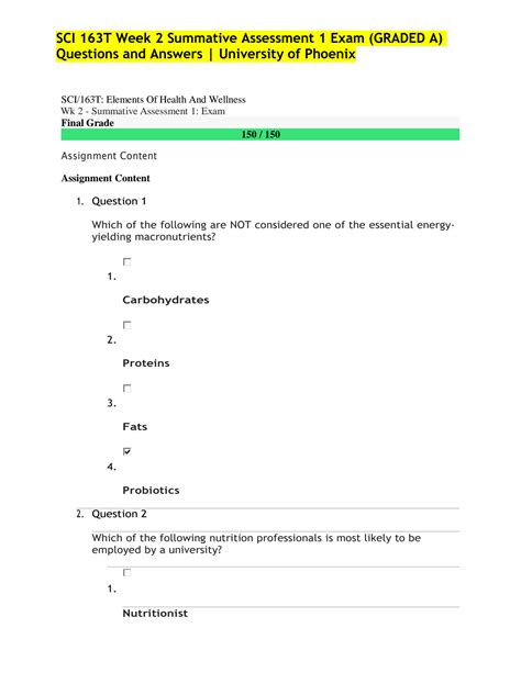 Solution Sci T Week Summative Assessment Exam Graded A