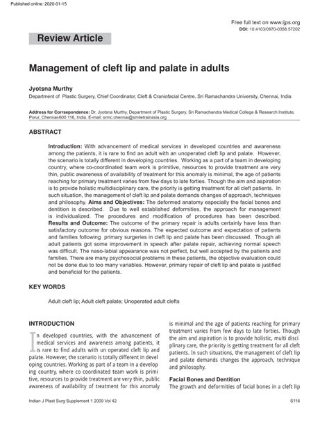 Pdf Management Of Cleft Lip And Palate In Adults