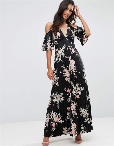 Asos Cold Shoulder Maxi Dress In Satin Floral Print Shopstyle