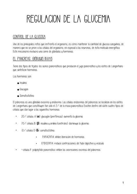 Regulacion De La Glucemia Regulacion De La Glucemia Control De La