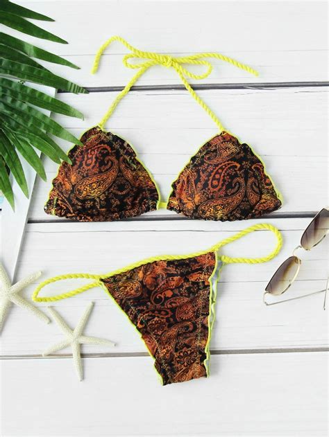 Paisley Print Triangle Bikini Set Shein Sheinside