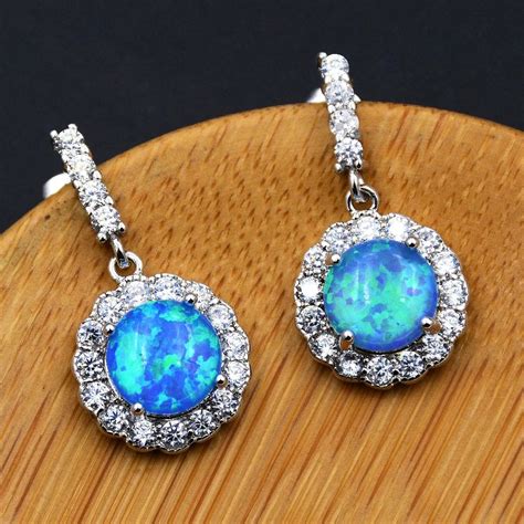 Hot Sale Lady S Beautiful Blue Fire Opal Earrings Jewelry For Gift In