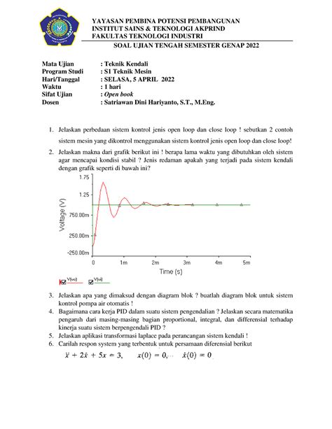 Soal UTS Teknik Kendali Semester Genap 21 Studocu