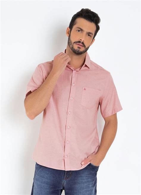 Camisa Rosa Claro Mangas Curtas E Bolso Queima De Estoque