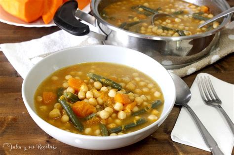 JULIA Y SUS RECETAS Potaje de garbanzos con judías verdes y calabaza