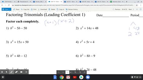 Factoring Trinomials Leading Coefficient 1 Part 1 Youtube